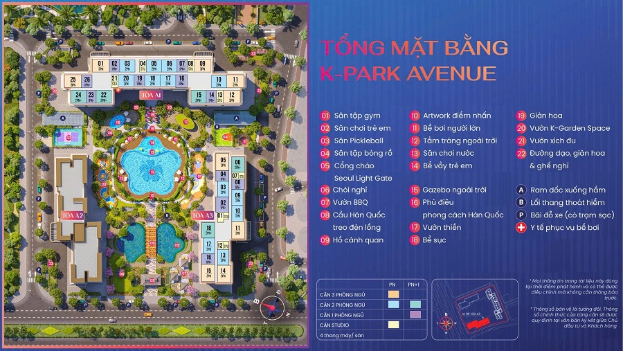 mặt bằng tổng thể tòa A1 và A3 K Park Avenue Vinhomes