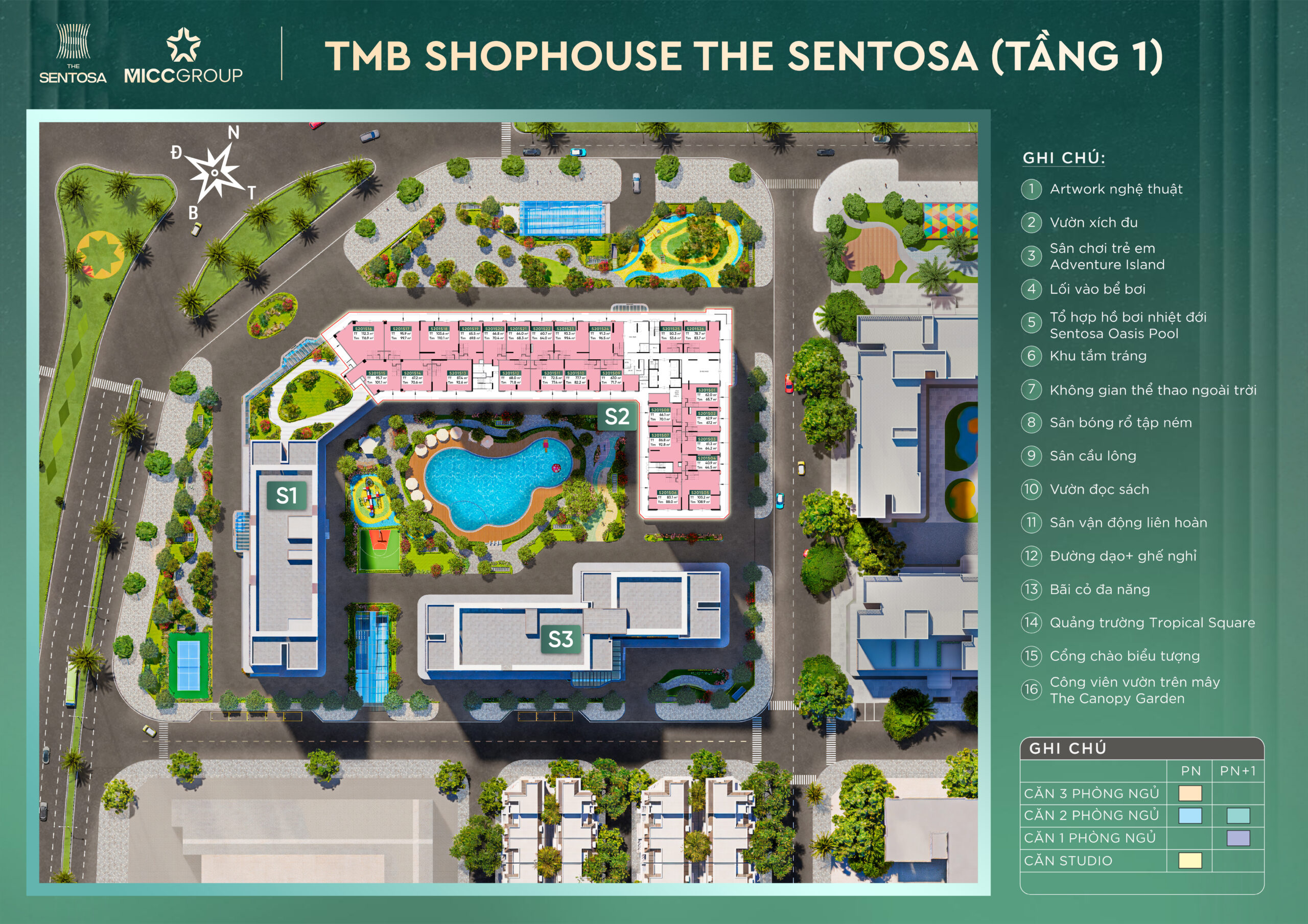 mặt bằng tầng 1 shop đế thương mại tại tòa S2 The Sentosa