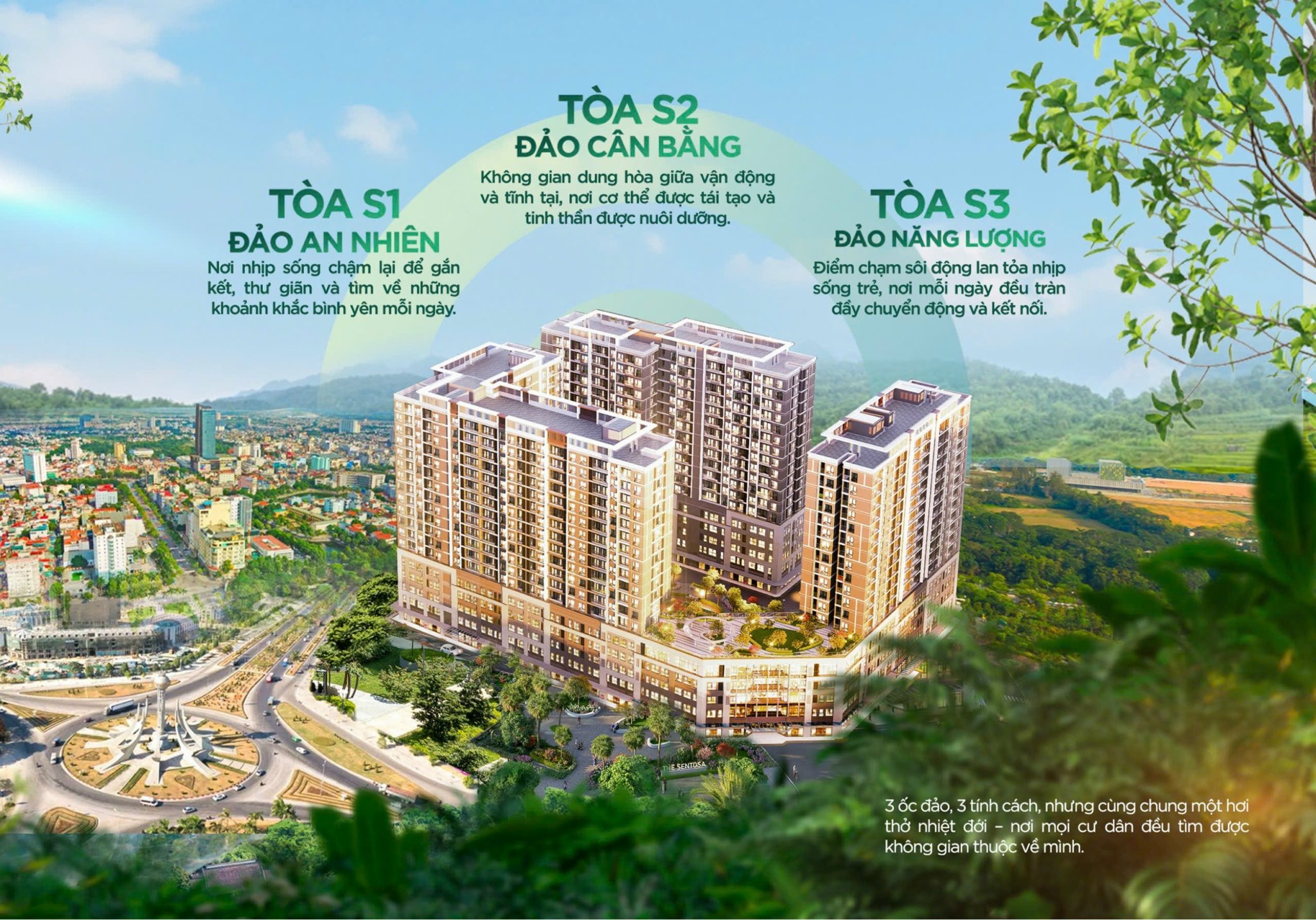 Phối cảnh chi tiết 3 tòa căn hộ tại The Sentosa