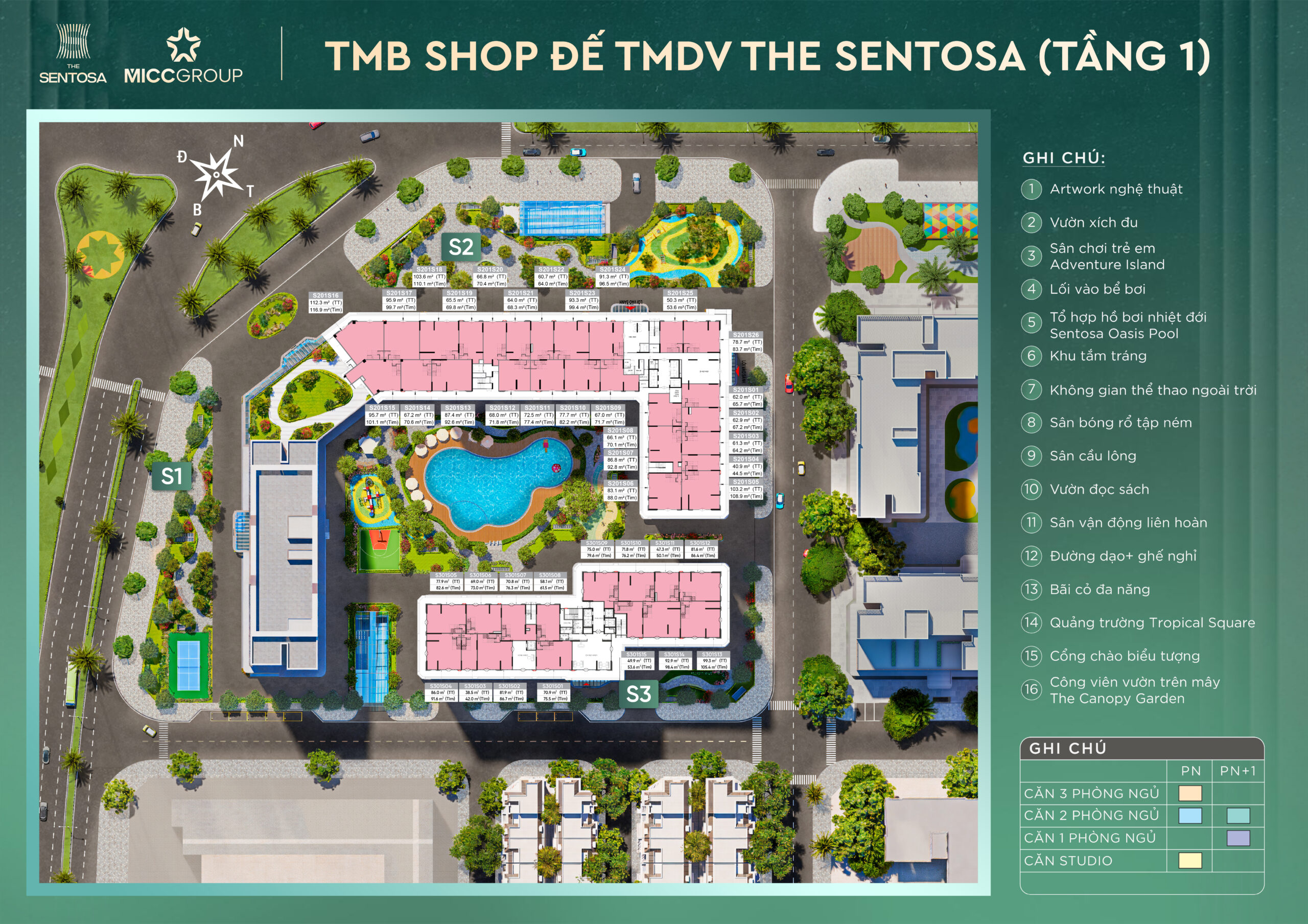 mặt bằng tổng thể tầng 1 shop tmdv the sentosa