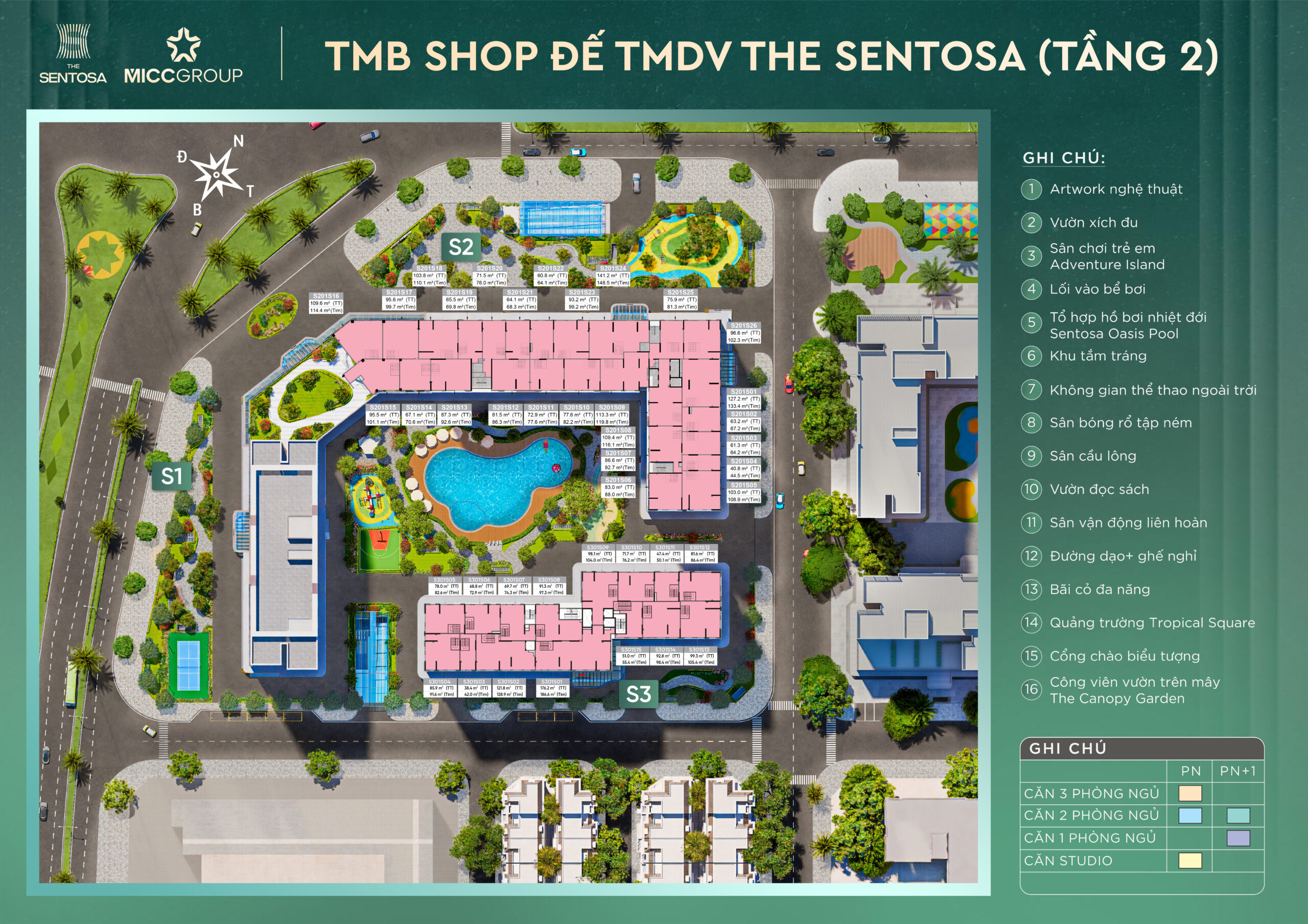 Mặt bằng chi tiết tầng 2 Shop TMDV tại The Sentosa