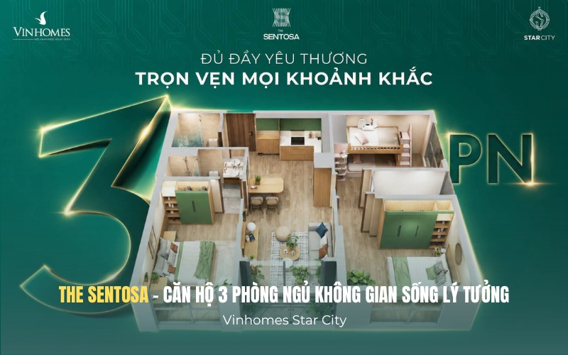 Căn hộ 3PN thiết kế rộng thoáng cho gia đình đa thế hệ tại The Sentosa, Vinhomes Thanh Hóa